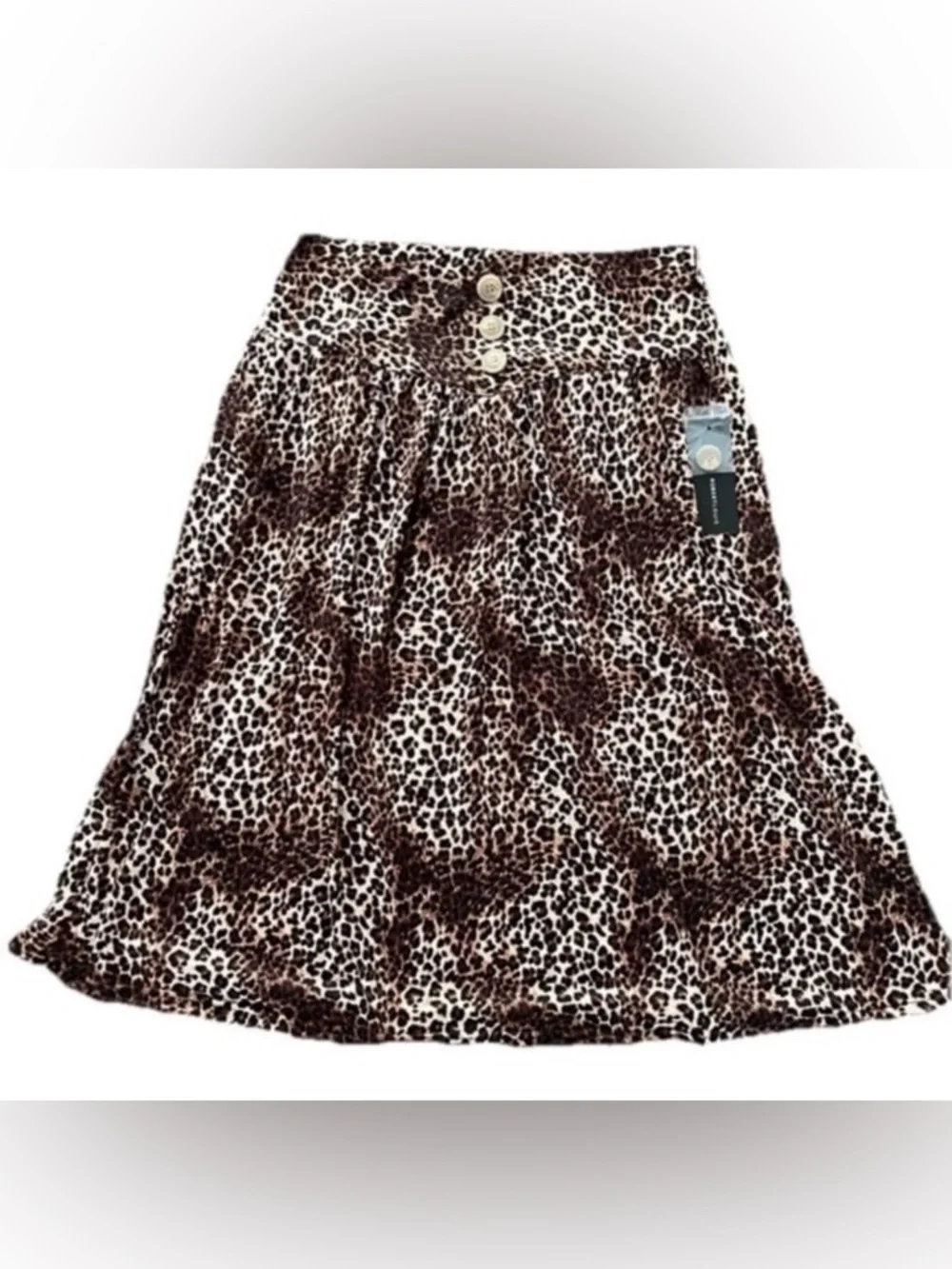 NWT Robert Louis Brown Leopard Print A-Line Midi Pull-On Skirt Size M Flowy